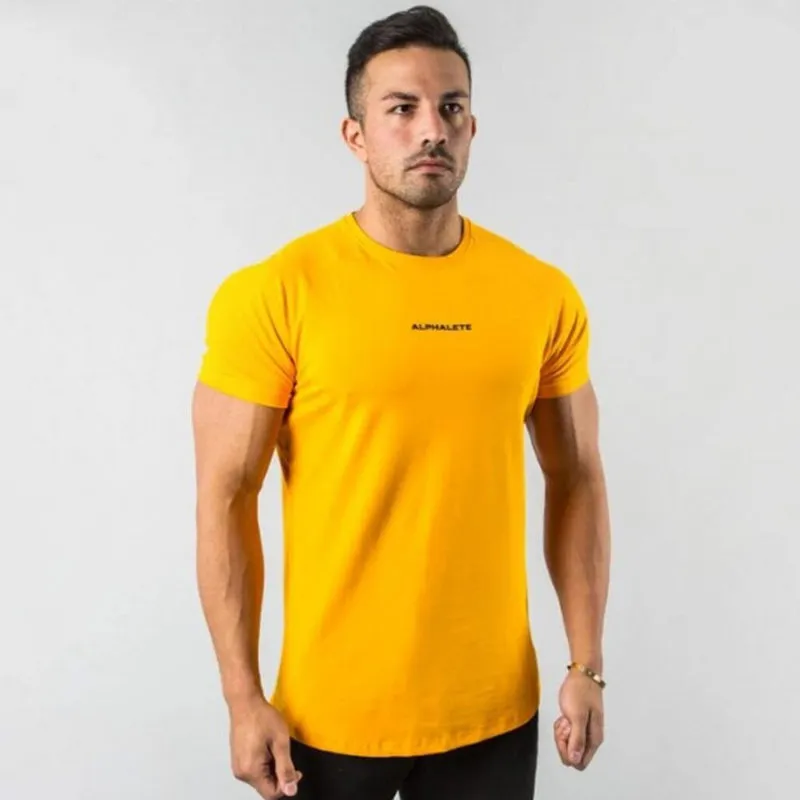 Gym Katoen T-shirt Mannen Fitness Training Skinny Korte Mouw T-Mannelijke Bodybuilding Sport Tee Tops Zomer Casual Kleding 220304