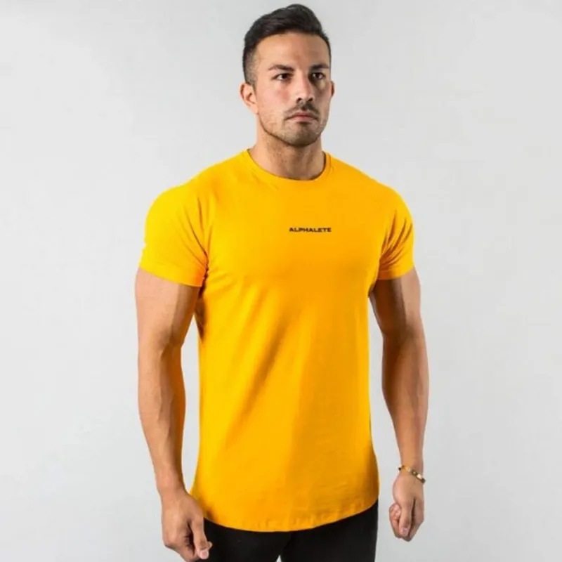 Siłownia bawełniana koszulka męska fitness trening skinny krótki rękaw t- mężczyzna kulturystyka sport tee topy lato casual odzież 220304