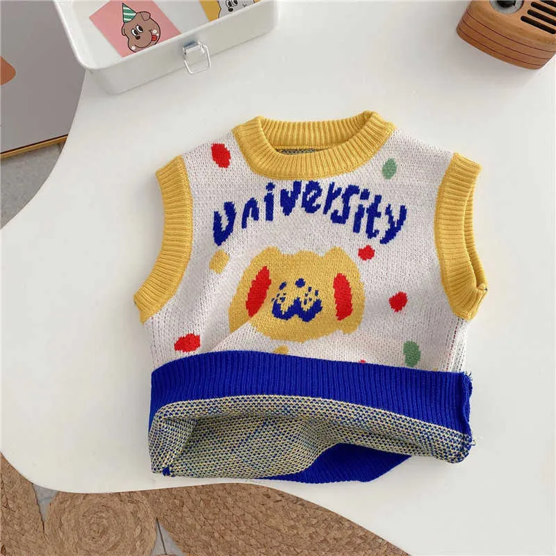 1-7Y kinder Gestrickte Pullover Weste für Jungen Mädchen Herbst Kleidung 2021 Neue Baby Kinder Mode Warme Cartoon Print Tops weste Y1024