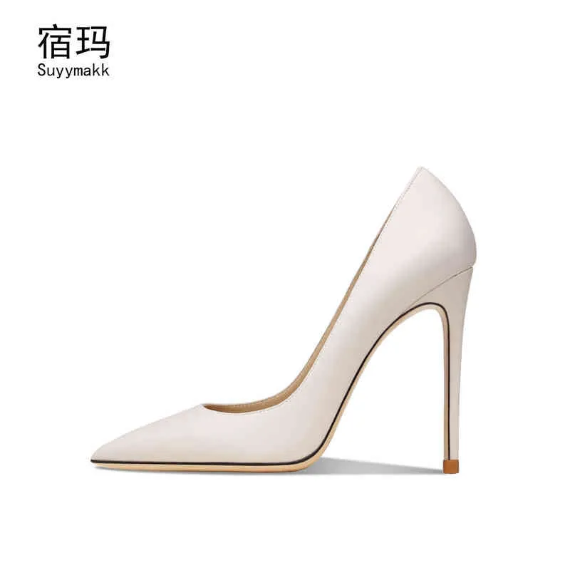 Sandales Blanc Mat 10cm Chaussures De Bureau Élégantes Talons Minces En Cuir Véritable Classique Pompes Chaussures Pour Femmes Bout Pointu Robe De Mariée Chaussures 220309