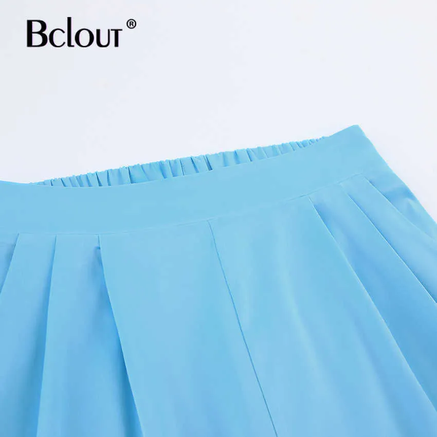 Bclout Blue Streetwear Satin Lösa långa byxor Kvinnor Hög midja Pläterad Brett Benbyxor Höst Patchwork Silk Zipper Byxor 2021 Q0801