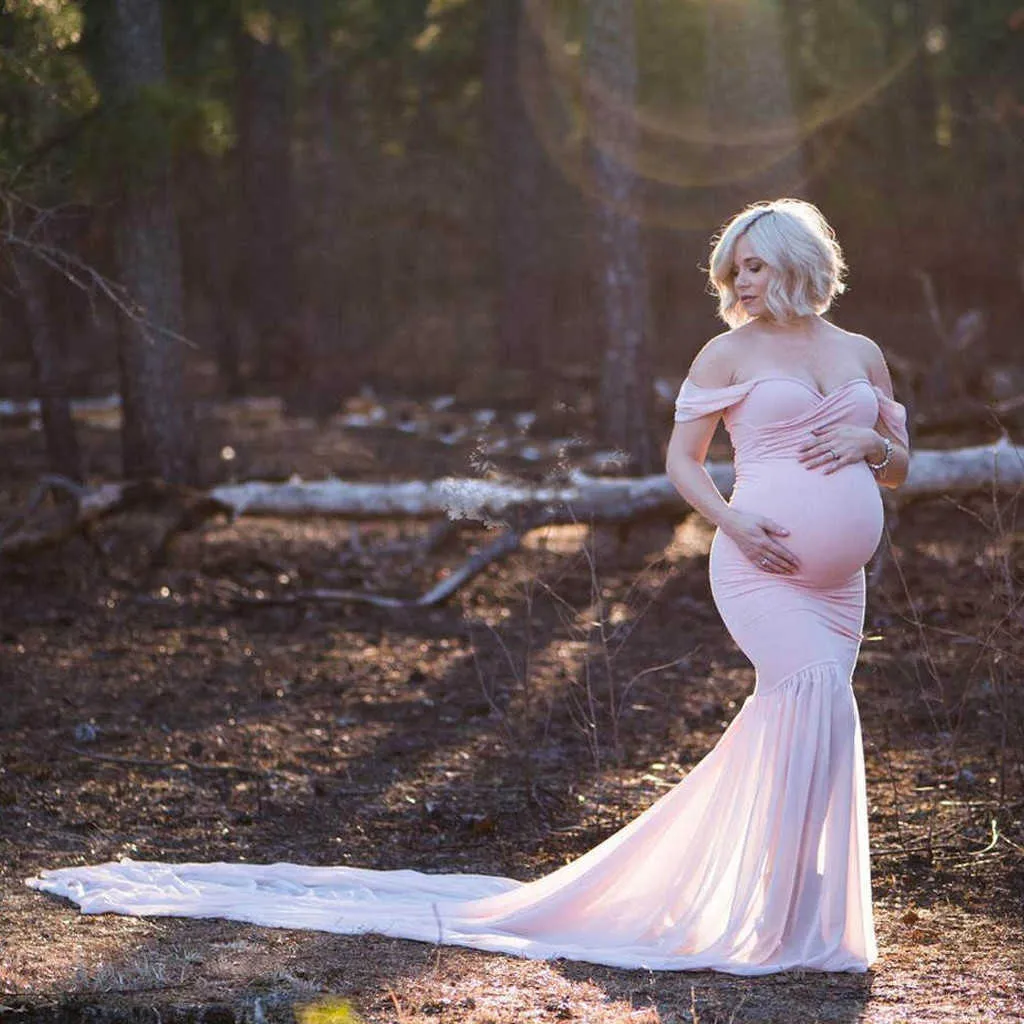 Gravid klänning nya moderskap fotografering rekvisita för fotografering foto graviditet kläder bomull + chiffong av axel halv cirkel klänning x0902