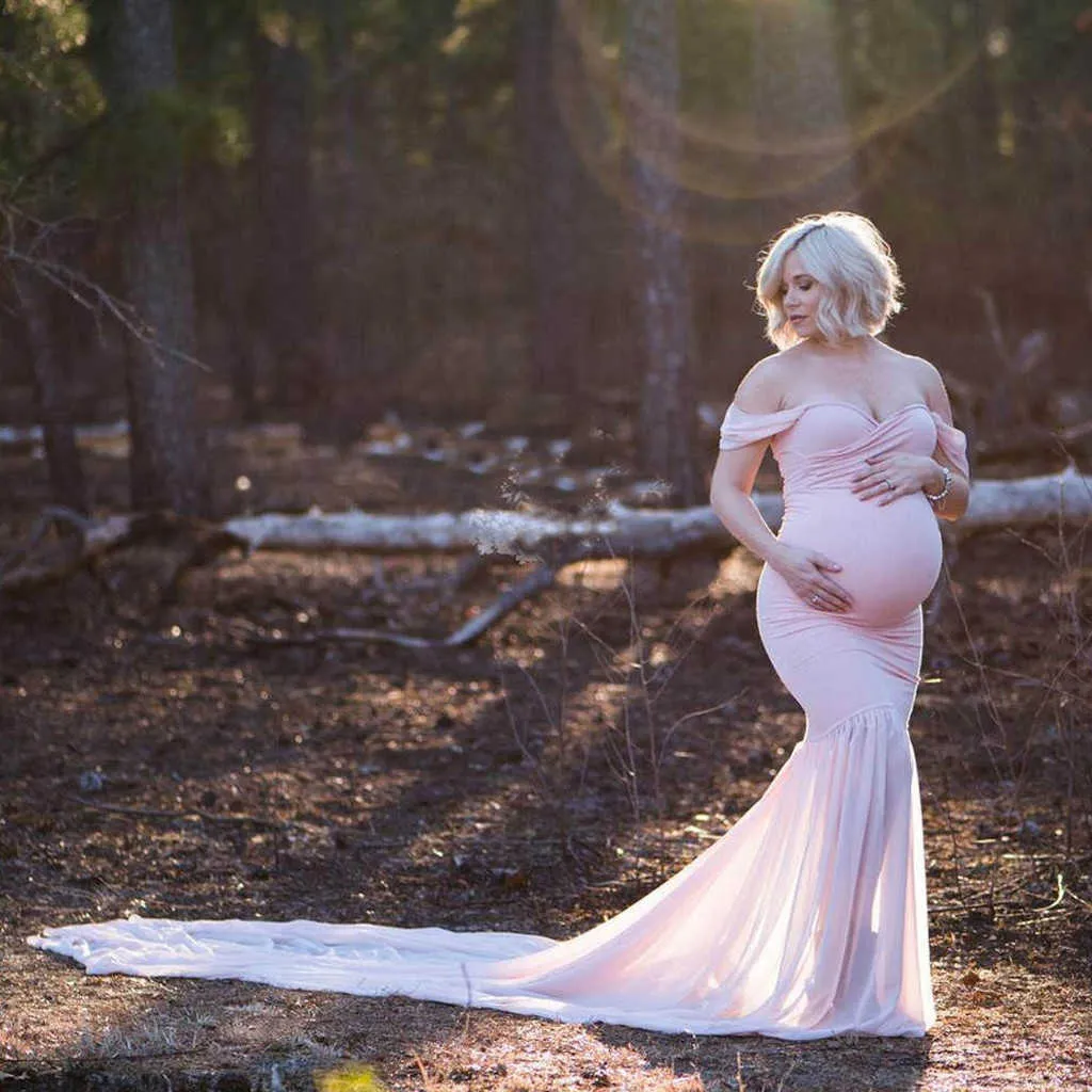 Zwangere jurk nieuwe moederschap fotografie rekwisieten voor het fotograferen van foto zwangerschap kleding katoen + chiffon off schouder halve cirkel gown x0902