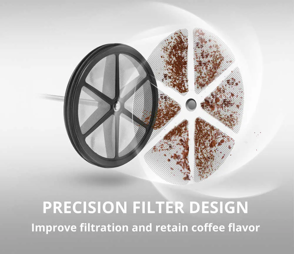 Портативный ручной французские прессы POT Coffee Maker Filter Filter Face Percolator Tool 210607