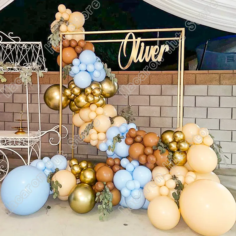 92 pezzi Macaron Blue Wedding Party Fesnte Baby Shower Arch Welcome Decoration Boy Golden Balloon Globos Garland Kits 220225