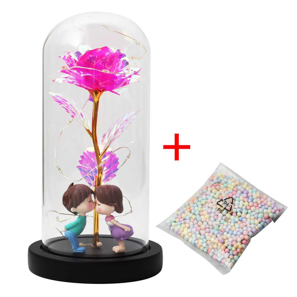 Eternal Rose Forever Beauty And Beast Rose In Flask Led Rose Flower Light Glass Dome Mother's Day Wedding Gift Home Decoration Q0812