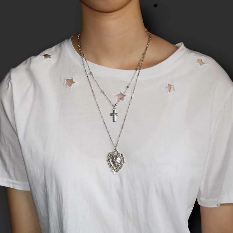 Ожерелья с подвесками, 1 шт., Посеребренные, в мексиканском стиле, католический крест Святого Сердца, подвеска с четками, ожерелье «сделай сам», ювелирные изделия ручной работы, 278a