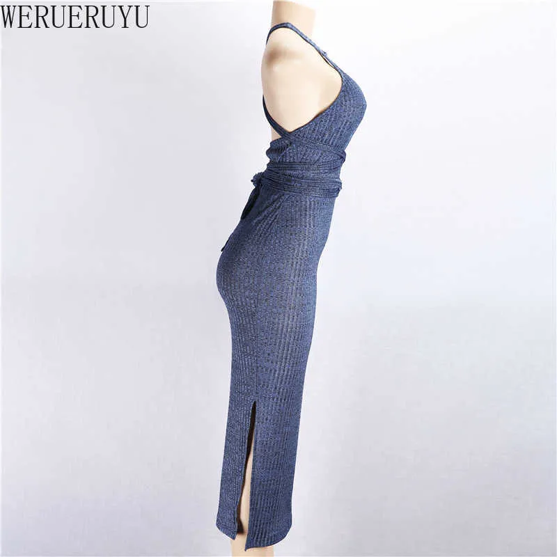 WERUERUYU Off-shoulder hanging neck slim dress women's tight-fitting stretch bag hip dress sexy European and American clothing 210608