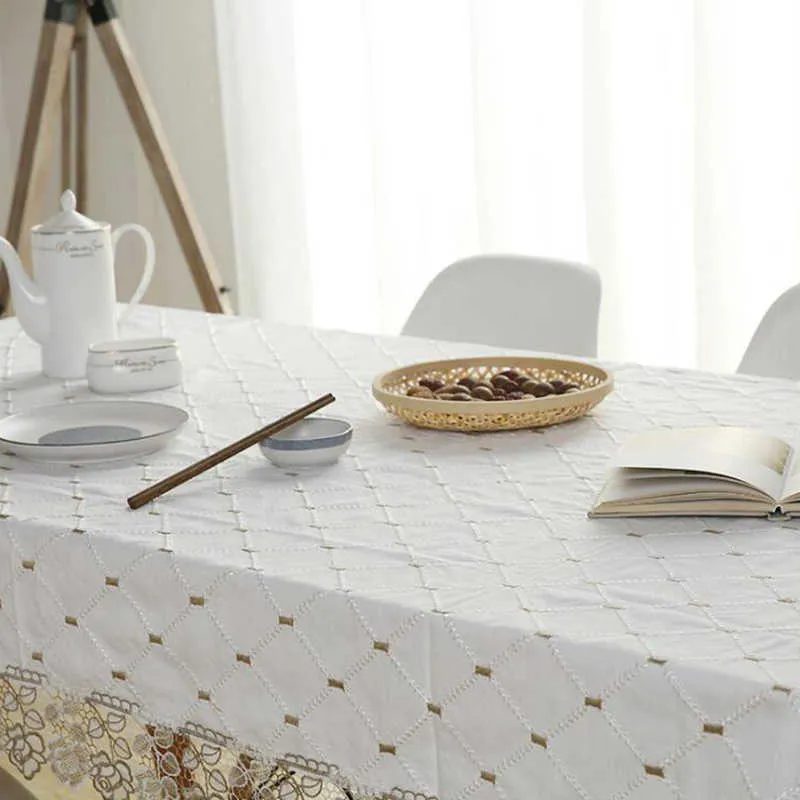 Modern Simple Plaid Tablecloth Pastoral Cotton Linen Dining Lace Dustproof Cover Towel Tea Cloth Runner 210914306F