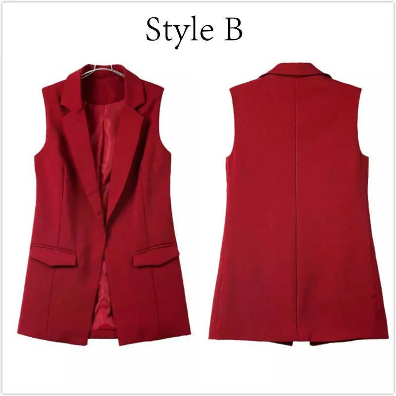 Junelove Blazer Casual Vest Waistcoat Women Stand Collar Long Suit Female Jacket Black Pockets Office Lady Work 210909