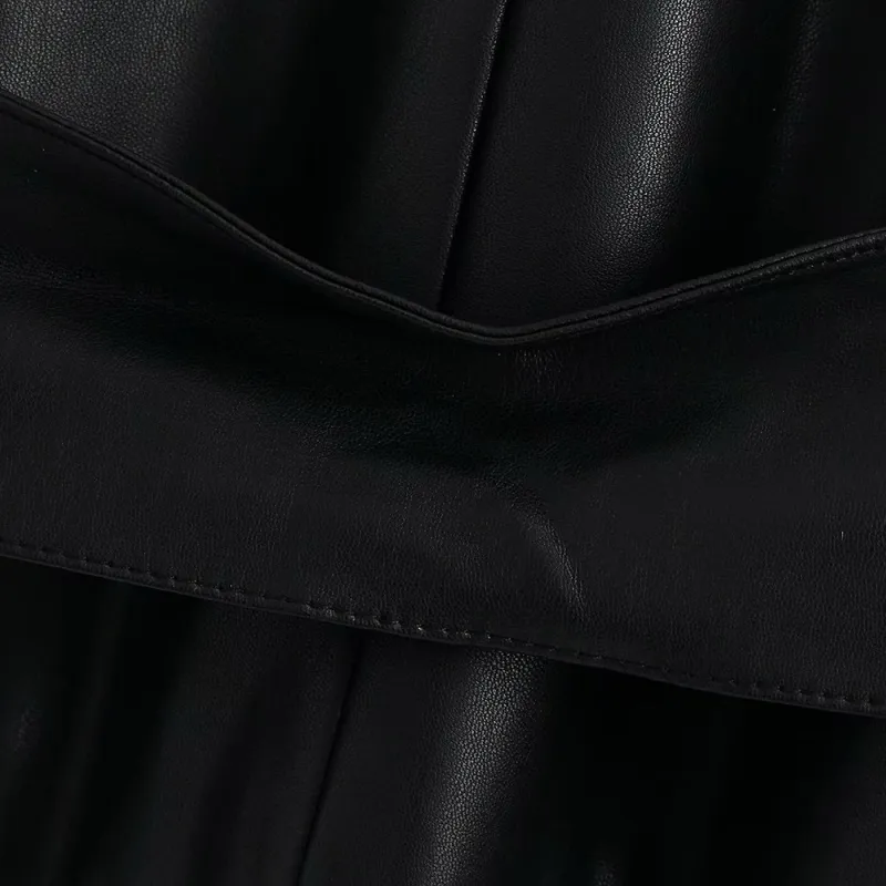 ビンテージの女性の黒い革サッシショートジャケット春のファッションレディースパフスリーブコート女性クールVネックPUの出雲210515