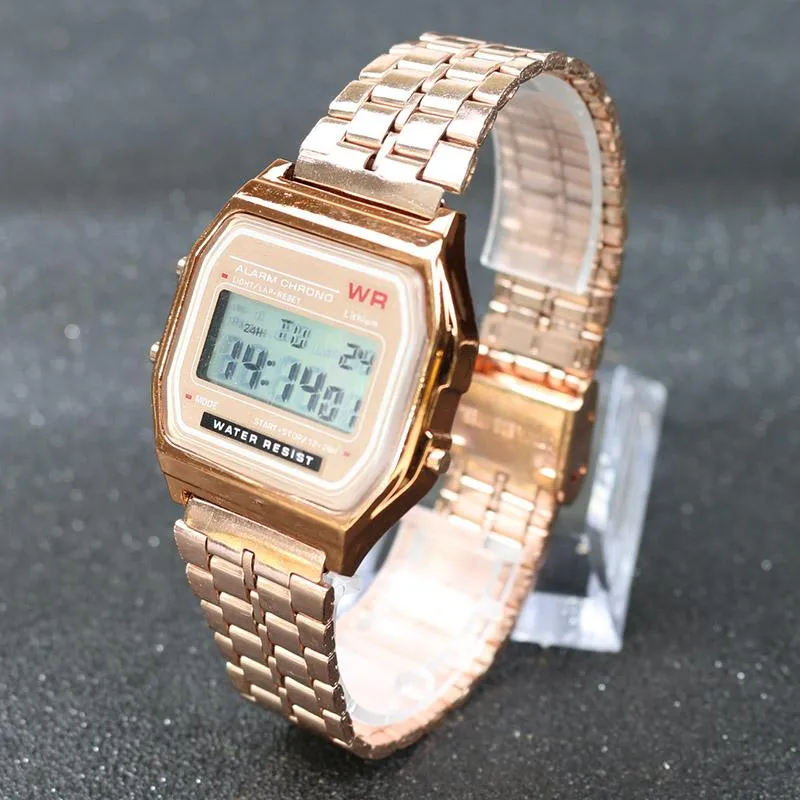 Bracelets de montre Rose Gold Silver Montres Hommes Affichage numérique électronique Style rétro Horloge Hommes Relogio Masculin Reloj Hombre Hom2343