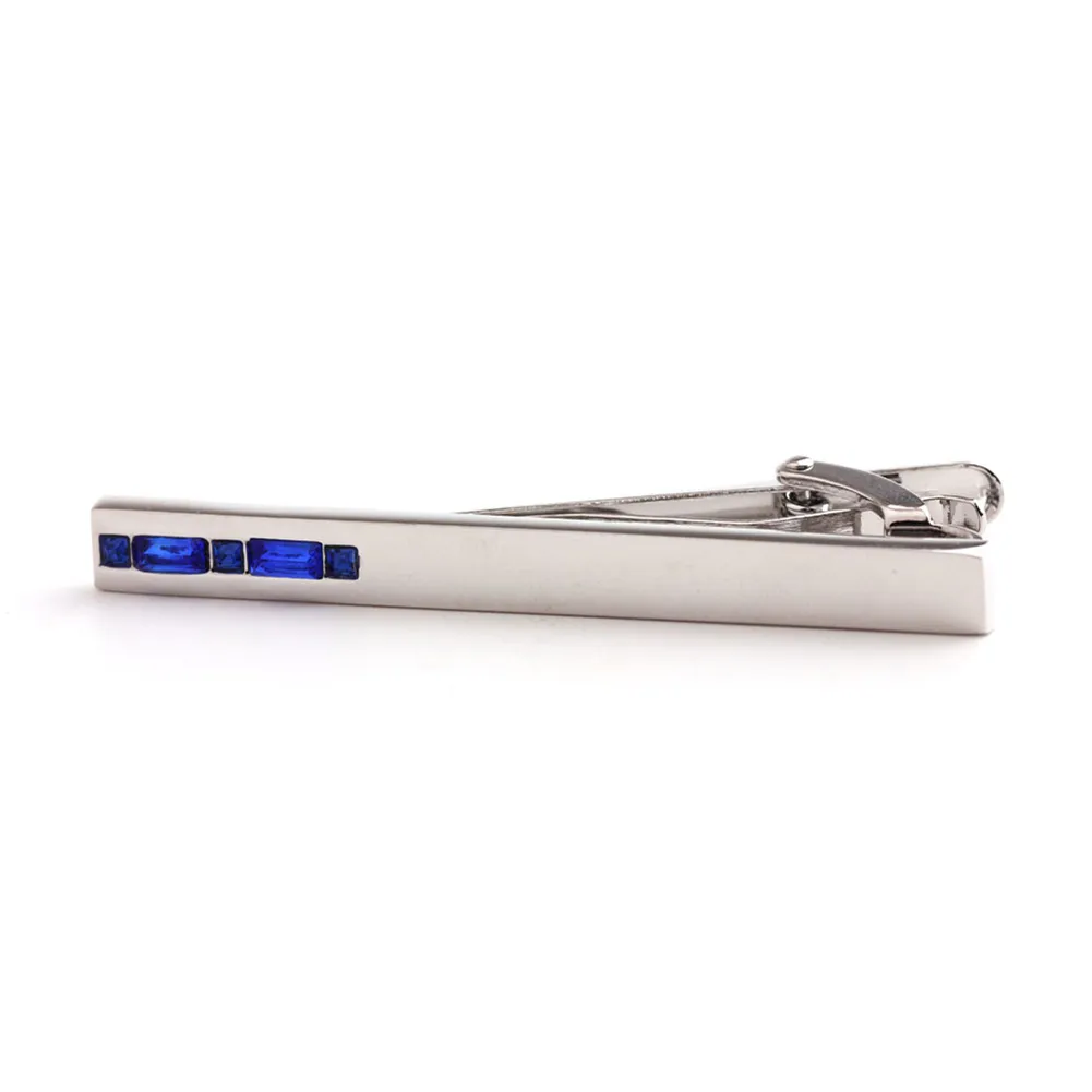 Zilveren Kleur Tie Clip voor Mannen Metalen Koper Simple Bar Praktische Navy Rhinestone Stropdas Sluiting