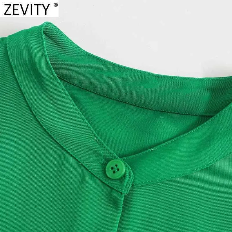 Zevidade mulheres simplesmente suportam colarinho verde sólido casual quimono camisa de bolso feminino blusa blusa chique blusas tops ls9378 210603