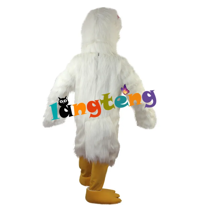 Costumes de mascotte729 Costume de mascotte d'oiseau de poulet à poil long blanc Fête de dessin animé Adulte Vacances