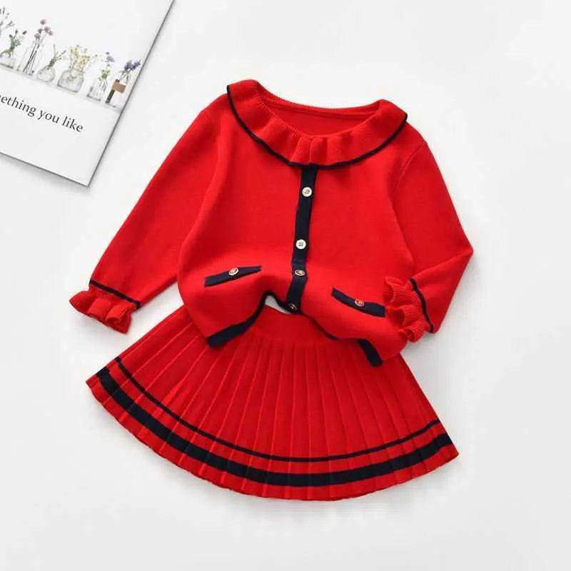 Девушки нарядов осень зимняя одежда для одежды в стиле Preppy Style + юбка Baby Girl 2 шт. Устанавливает WL003 210610