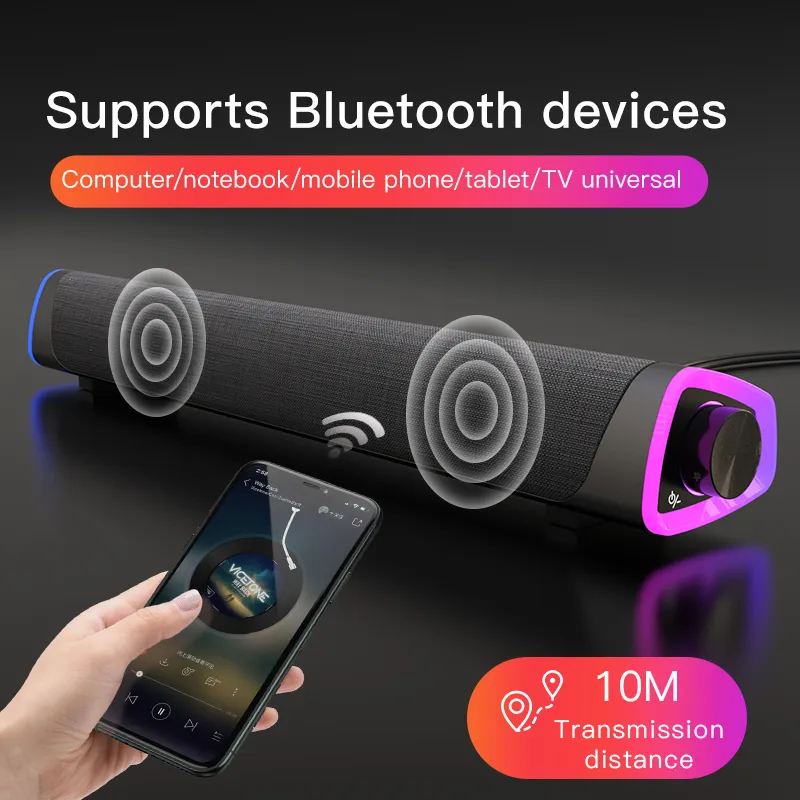 Bluetooth 5.0 Hoparlör USB Kablolu Bilgisayar Ses Çubuğu Stereo Subwoofer Soundbar 3D Ev Surround Hoparlörler PC Tiyatro Aux 3.5mm