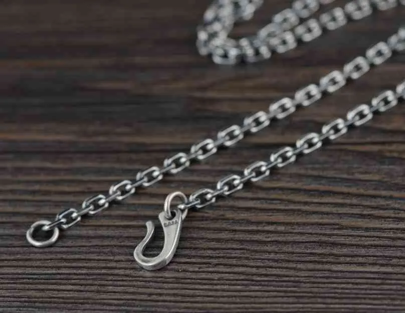 Pur 3mm d'épaisseur rétro crochet serrure O lien S925 collier en argent Sterling chandail chaîne bijoux homme femme