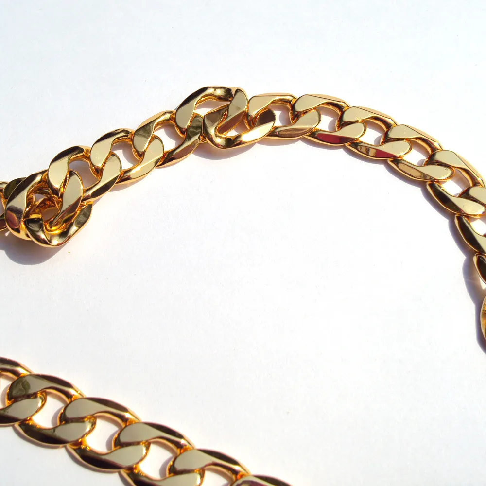 24 Sarı Katı Altın Authentic Finish 18 K damgalı zincir 10 mm İnce Curb Küba Bağlantı Kolye Erkek Made 188o