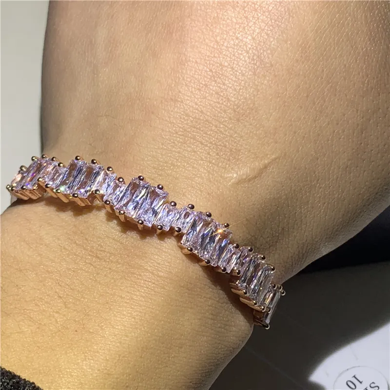 Joyas de lujo hechas a mano 925 plata esterlina princesa corta diamante blanca circón cúbico irregularidad de la muñeca de la muñeca del brazalete de la muñeca261h