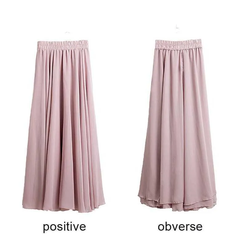 3 Layer Chiffon Long Skirts For Women Elegant Casual High Waist Boho Style Beach Maxi Saias 80/90/100cm Spring SK273 210621