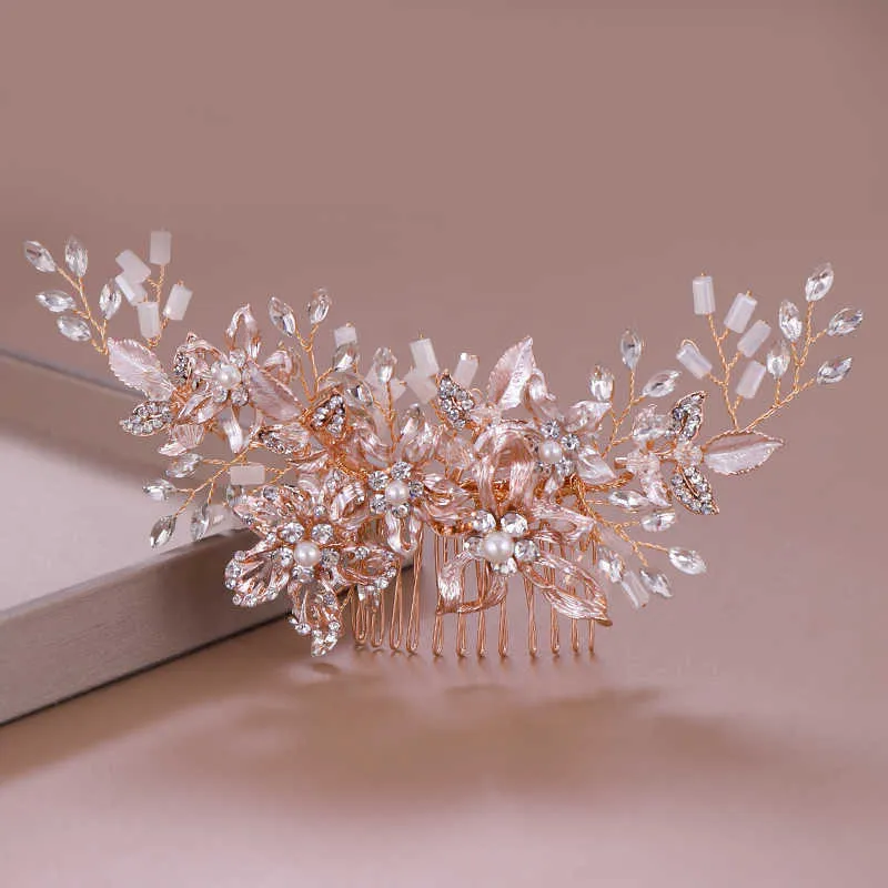 Accessoires de peignes de cheveux de mariage en or rose à la mode pour ornements de casque de cristal de mariée bijoux 210707