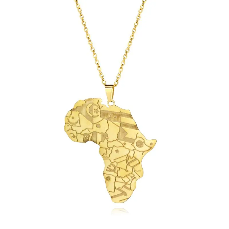Gümüş Renkli Altın Renk Afrika Haritası Bayrak Kolye Zinciri Kolyeleri ile Afrika Haritalar Kadınlar İçin Takılar Erkekler 278f