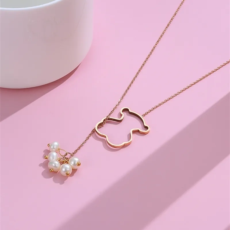 LEKANI pendentif colliers pour femmes mignon ours coquille perle Design fille cuivre collier cadeaux d'anniversaire bijoux fins 210701242c