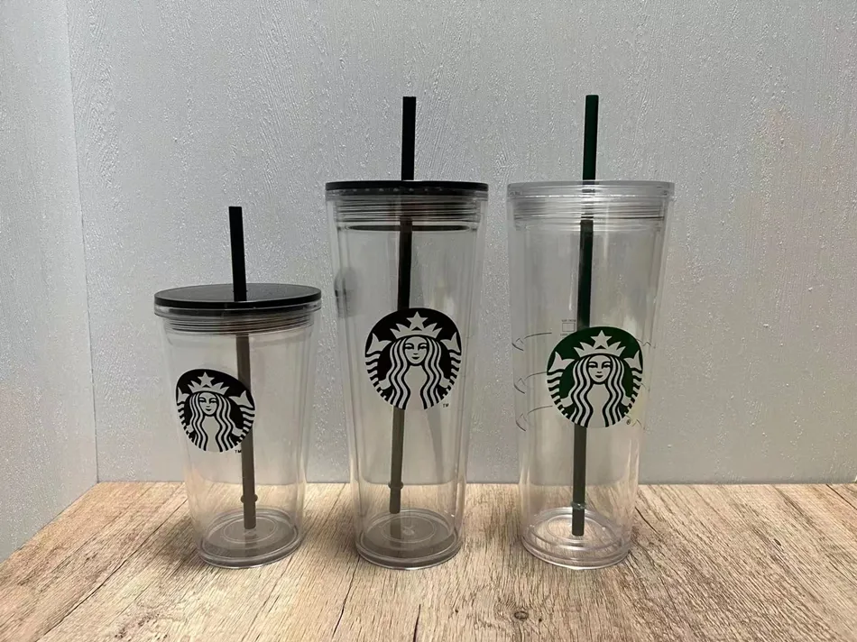 Tazza Starbucks Sirena da 24 OZ Bicchieri in plastica trasparente a doppio strato Tazza riutilizzabile con coperchio e cannuccia2801