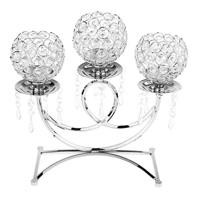 Portacandele in cristallo a 3 bracci, candelabri da tavolo, mobile buffet Home Decor 210722