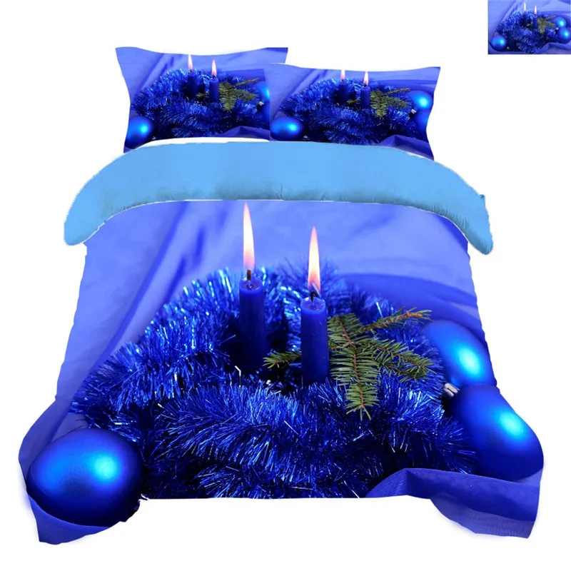 Home Kid Healthy 3D Bedding Set Blue Color Linings Duvet Cover Bed Sheet Pillowcases Christmas tree and snow deer 210319