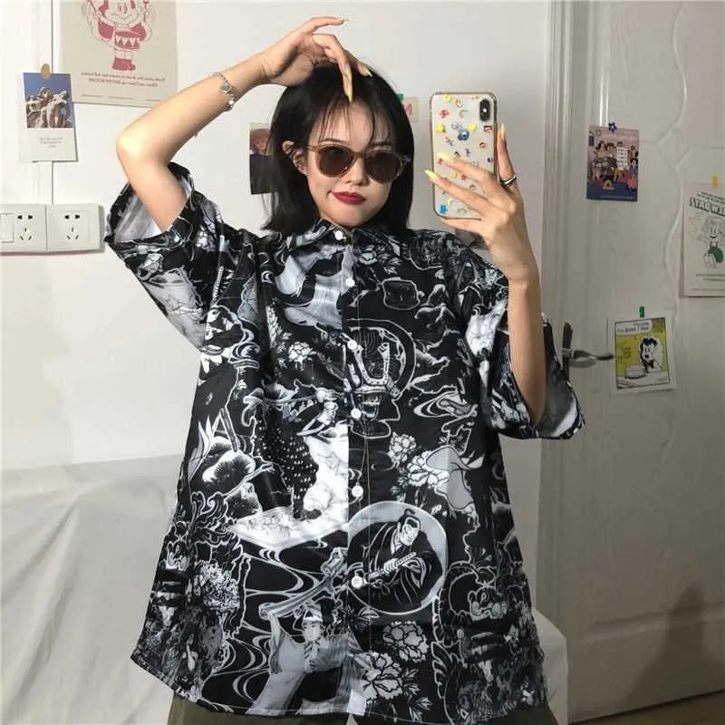 Koreanische Kurzarm Turn-Down-Kragen Frauen Blusen Wild Plus Size Kleidung Vintage Damen Sommer Top Shirts 210526
