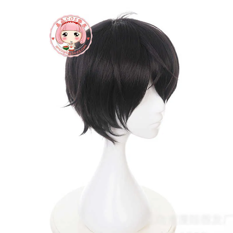 Anime japonais chérie dans le FRANXX Cosplay Hiro femmes cheveux noirs courts 23 cm/9.06 pouces cheveux synthétiques + bonnet de perruque Y0913
