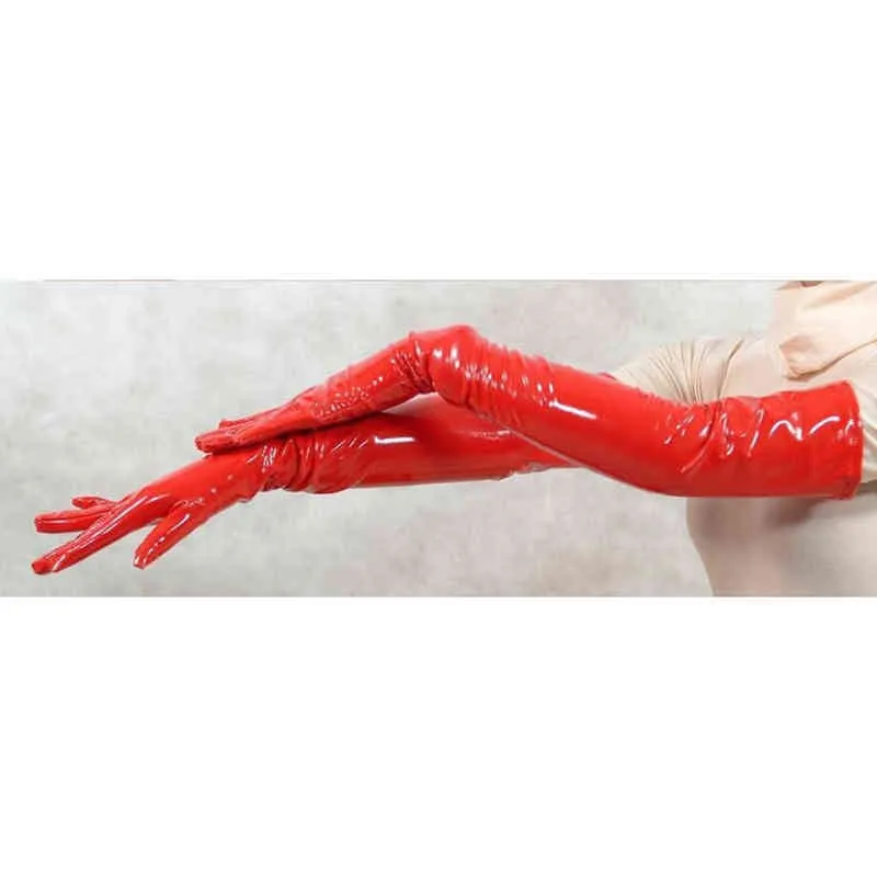 Shiny Wet Look Long Sexy Latex Gloves for Women BDSM Sex Extoic Night Club Gothic Fetish Gloves Wear Clothing M XL Black Red 220112