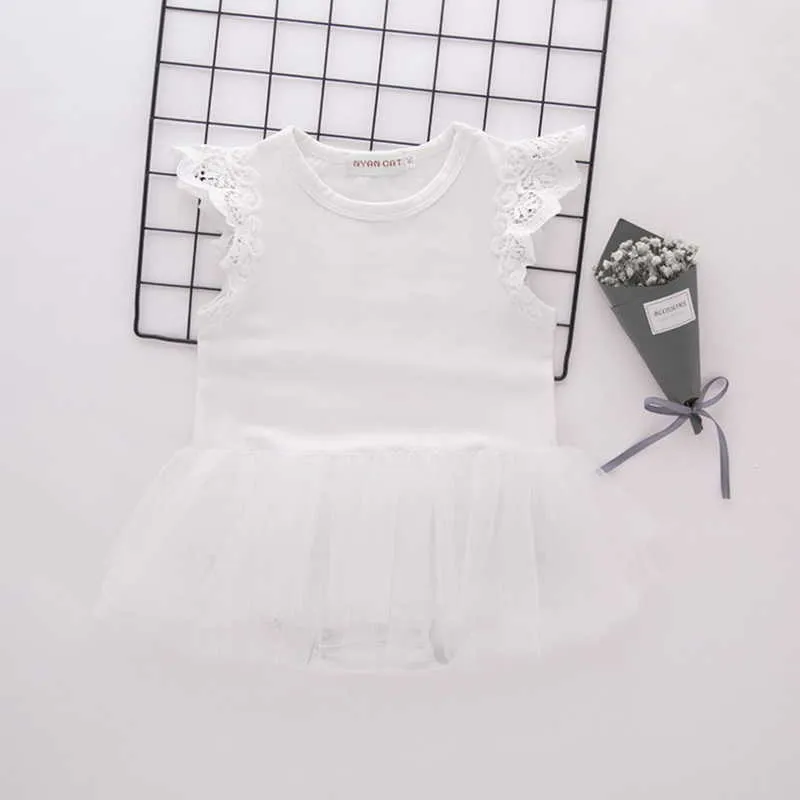 Verão bebê meninas bodysuits lace sem mangas romper tutu branco negro nascido menina roupa e2345 210610