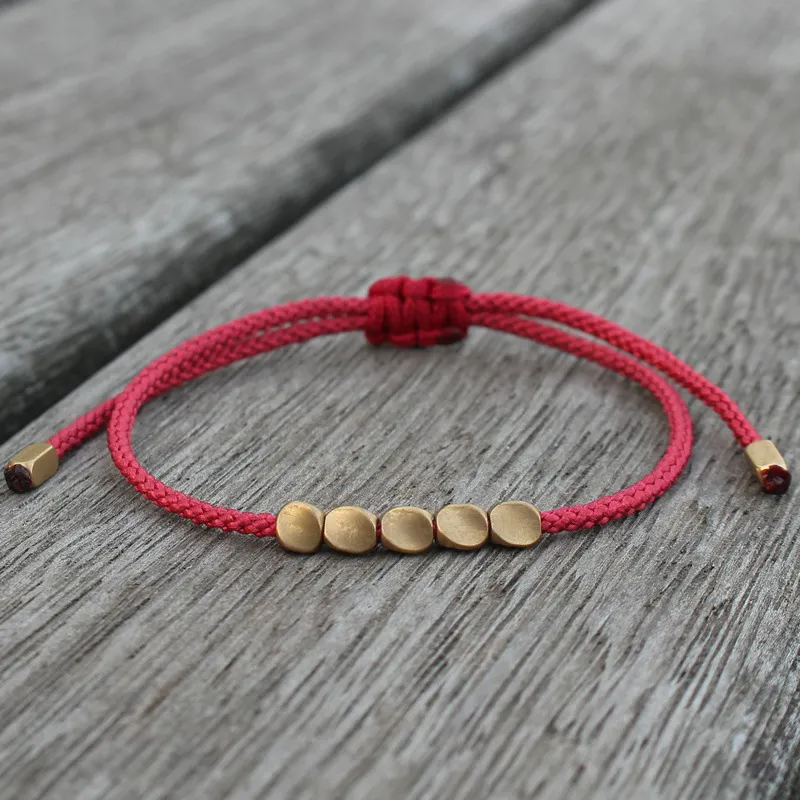 Beads de cobre tibetano Goodchancek artesanal ajustável pulseira de corda afortunada para mulheres e homens budistas