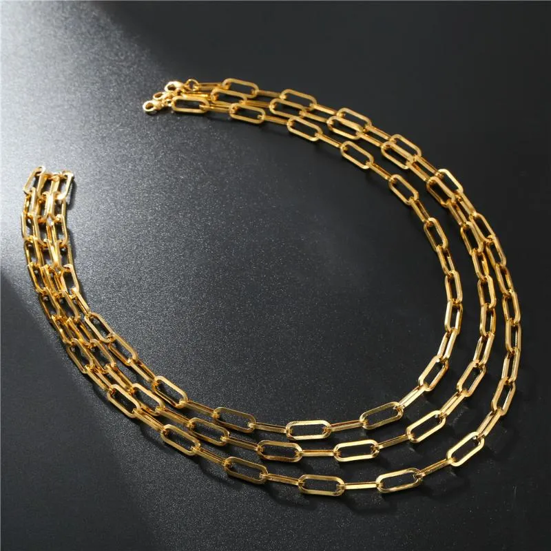 Łańcuchy mody papierowy łańcuch łączy damski naszyjnik 316L ze stali nierdzewnej złoty kolor długi dla kobiet mężczyzn biżuteria prezent206o