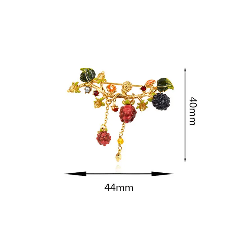 Classic Hand Painted Enamel Glaze Raspberry Flowers Brooches s for Women Melody Jewelry Tassel Buckle Pin