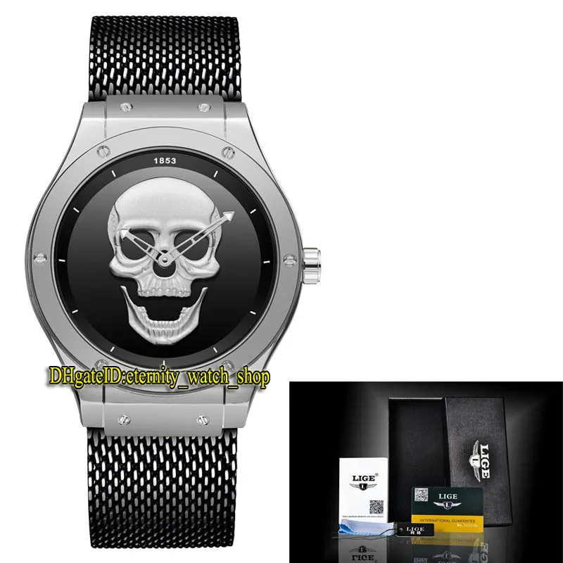 LUIK eeuwigheid LG9876 Sport Heren Horloges Zwart Skeleton Wijzerplaat Quartz Heren Horloge Stalen Kast Roestvrij Rastervorm Strap178I