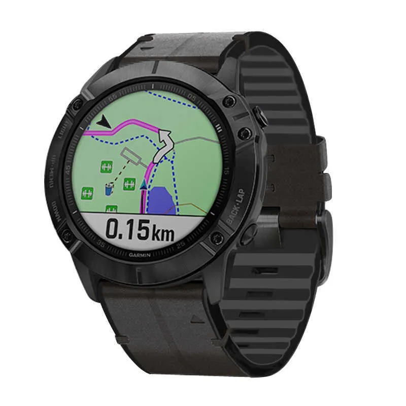 22 26mm Quickfit Watch Rem för Garmin Fenix ​​6 6x Pro 5x 5 plus 3hr 935 945 S60 Äkta läderband Silikonklocka Wristband H0915