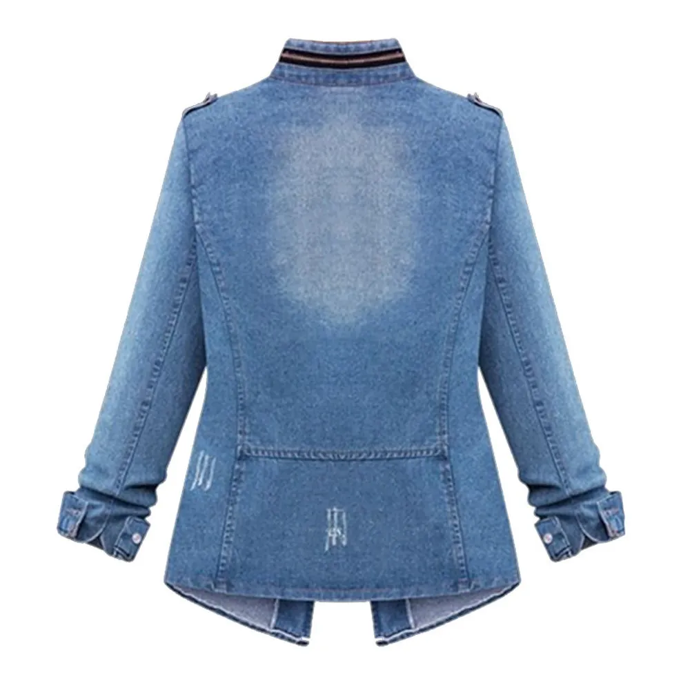 Женская голубая джинсовая куртка с поворотным воротником цепь джинсы куртки карманные пальто негабаритные джинсы женские верхняя одежда 2021
