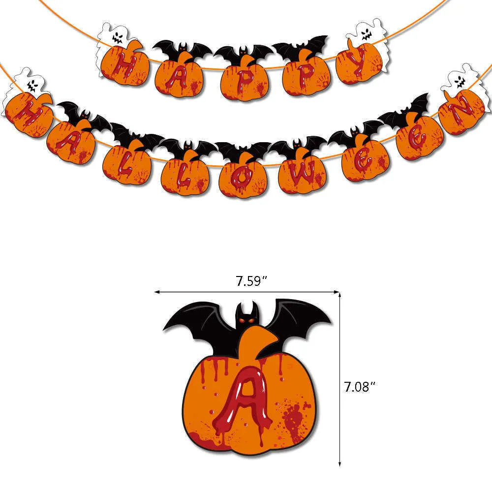 Halloween Paper Banners Pumpkin Ghost Bat Trick Or Track Kids Favor Happy Halloween Party Haunted House Bar Decorations Y0730