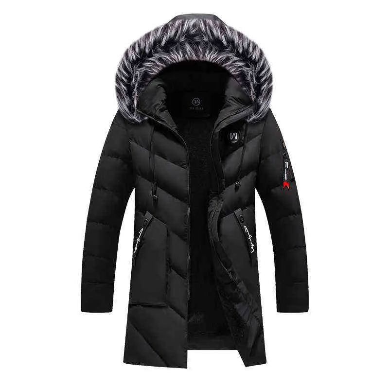 Hiver Long Parkas Hommes Coton Rembourré Marque Vêtements De Mode Casual Mince Épais Chaud Hommes Manteaux De Fourrure À Capuche Manteaux Homme Vêtements 220105