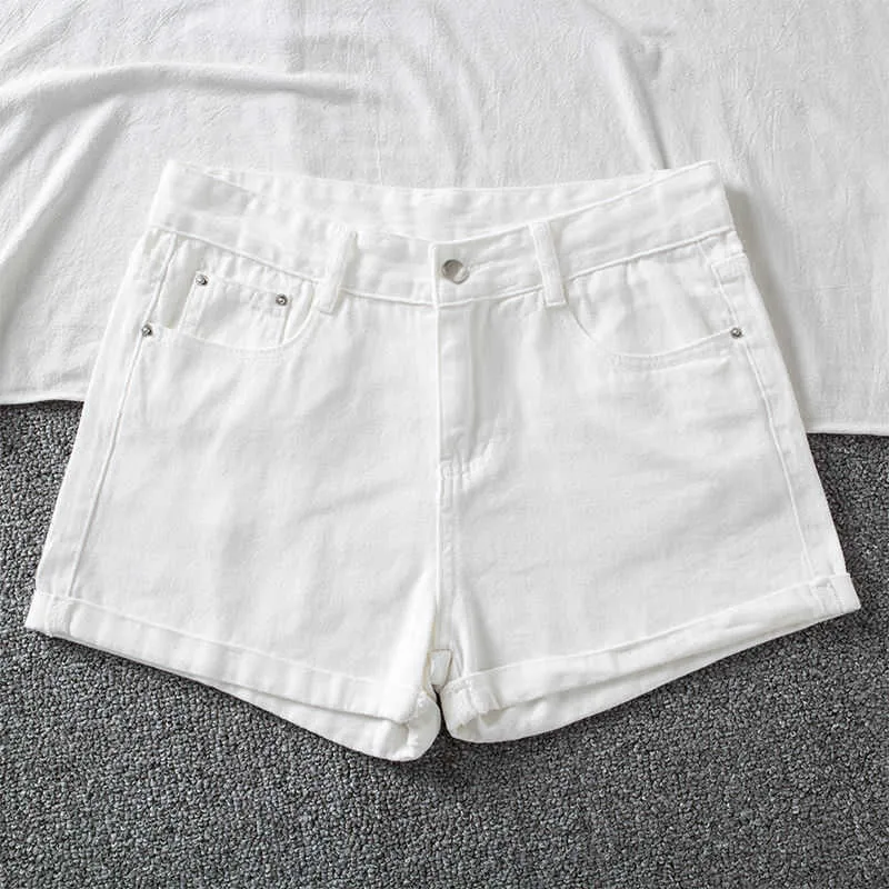 Fitaylor Sommer Frauen Hohe Taille Breite Bein Klassische Feste Farbe Schwarz Denim Shorts Casual Weibliche Weiß Blau Lose Jeans 210719