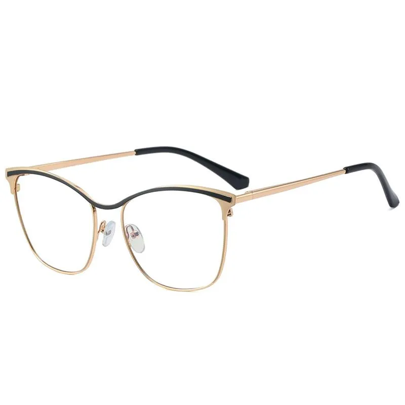Moda güneş gözlükleri çerçeveler vintage kare anti mavi ışık gözlükleri kadın tasarımcı metal büyük çerçeve optik gözlükler temiz lens2649