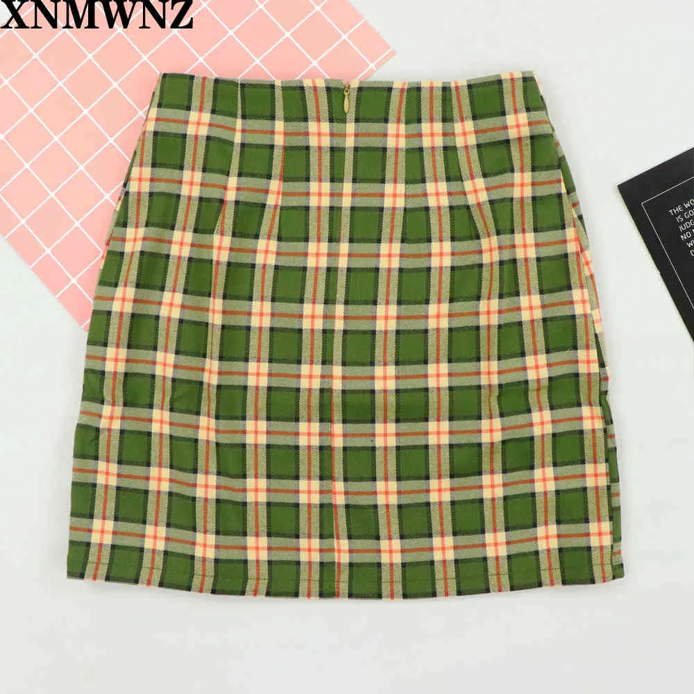 Women Split Details Plaid Mini Skirt with Under Shorts Skort In Check 210520