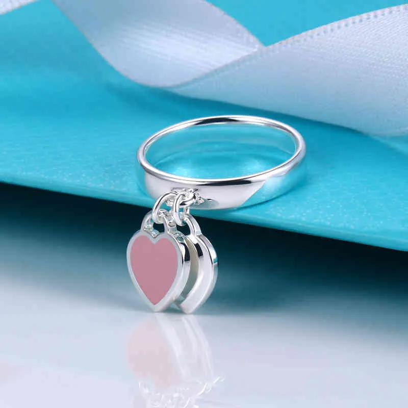 Nuevo anillo de corazón esmaltado colgante de doble corazón joyería de mujer G11301551191