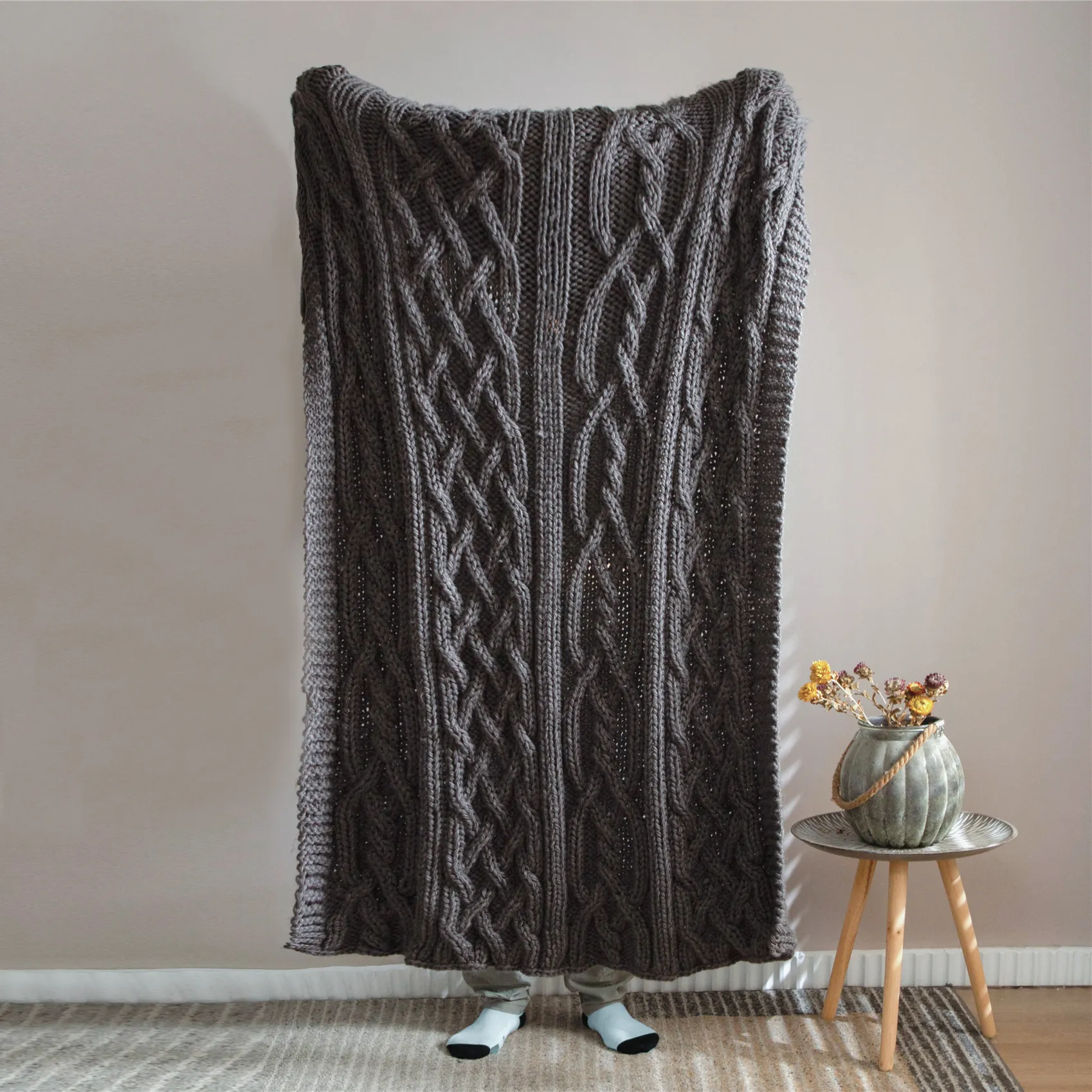 Fluffy Chunky Knit Blanket Handgjorda Twist Stripe Bäddsoffa Sommar Quilt Wool Weighted Blanket Höst Warm Fleece Blankets
