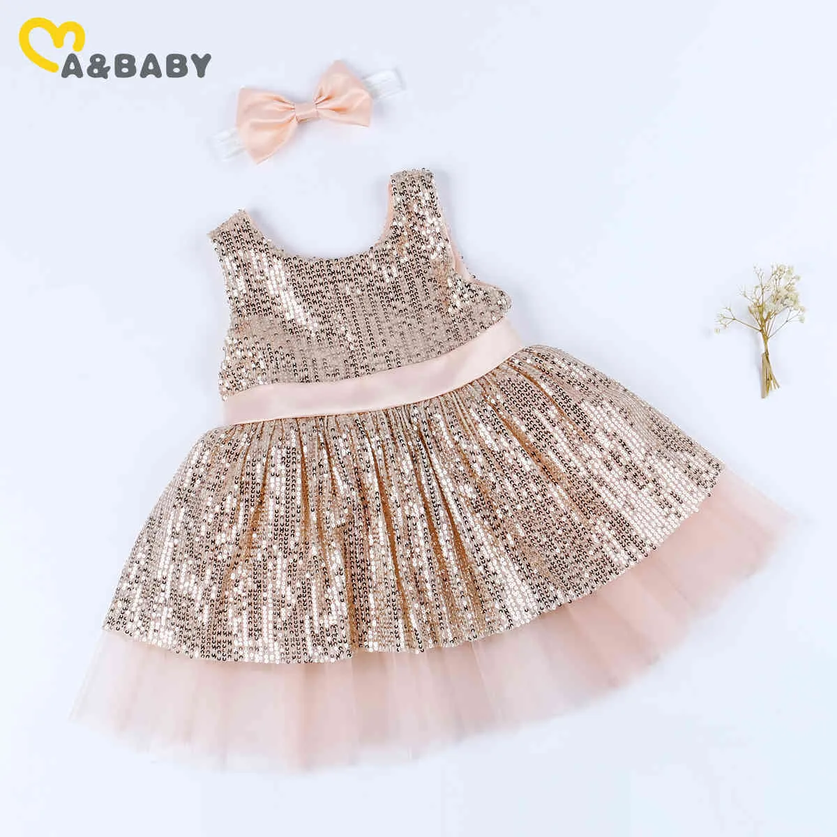 0-5Y né bébé enfant filles robe robe de bal 1ère fête d'anniversaire robes pour paillettes gros arc dentelle fille costumes 210515