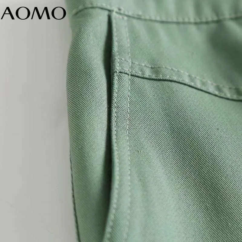 Aomo Mulheres Verde Algodão Midi Saia Faldas Mujer Vintage Zipper Escritório Senhoras elegante Chic Mid Bezerro Saias 4C99A 210629